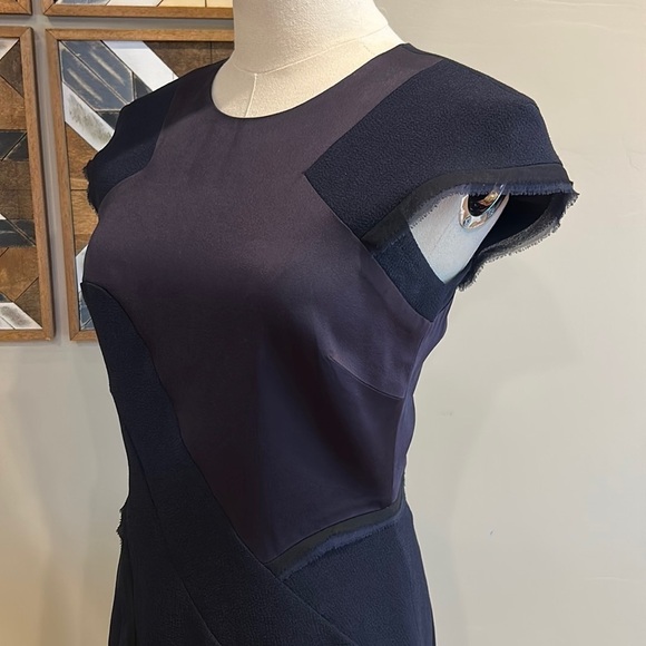 BCBG MAXAZRIA RUNWAY Asymmetrical Patchwork Navy Night Plum Cocktail Dress 2 - Picture 5 of 12